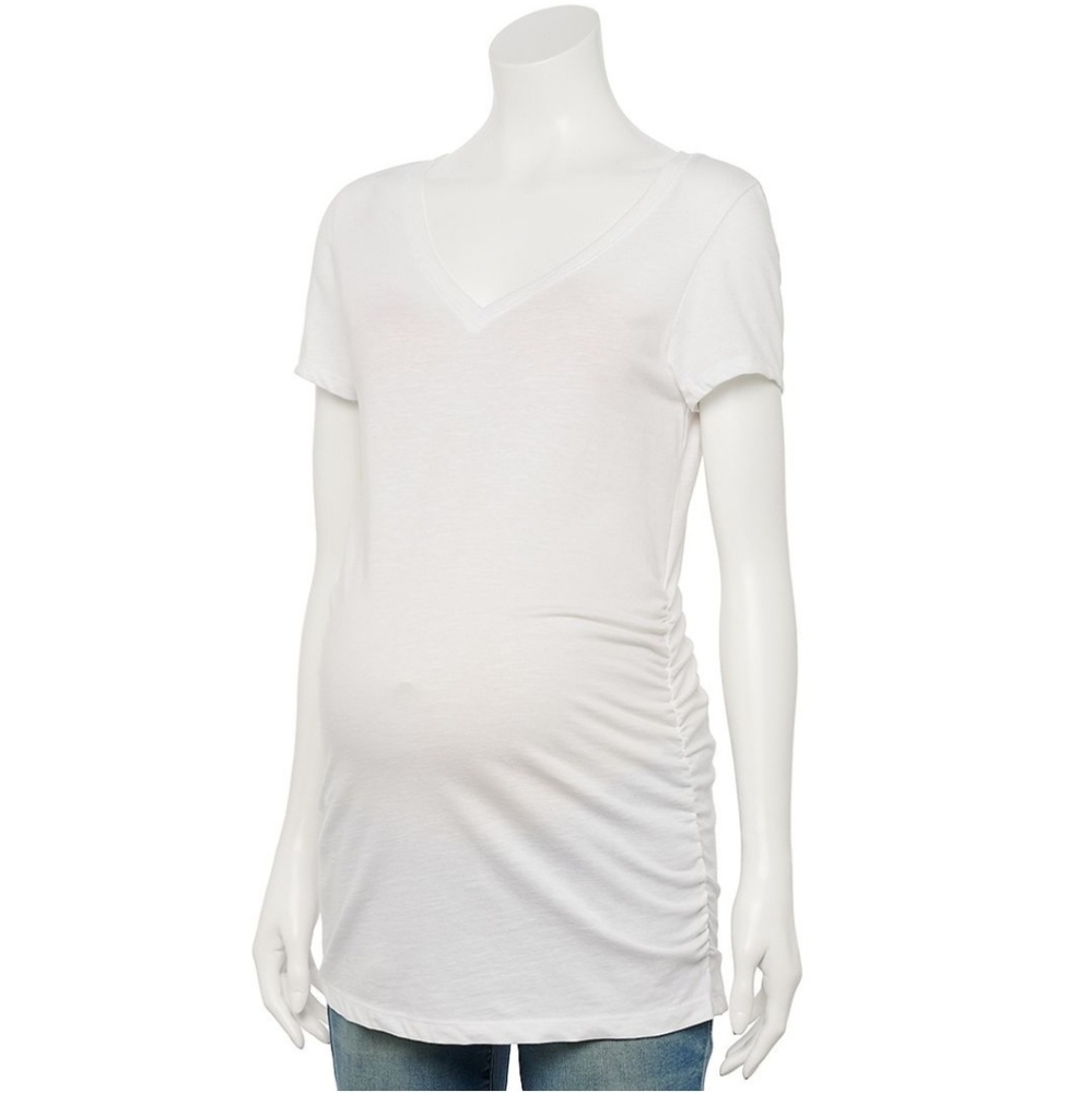 👀50% OFF👚NWT‼️Maternity a:glow brand Ruched Side S/S V-neck Tee